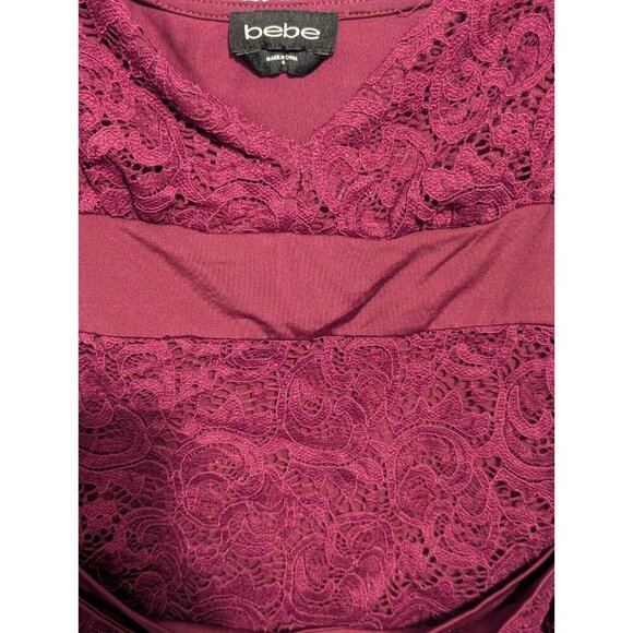 Vintage Bebe 90s Burgundy Red Lace Long Sleeve Sweetheart Top Clubwear Y2K Med - Picture 8 of 8